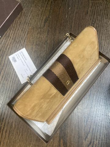 Vintage:Gucci Tan and Brown Suede Horsebit Wallet SOHO CELLARIUS on Chain