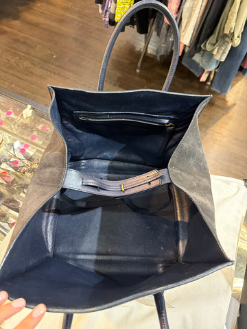 Celine Dark Charcoal Suede with Navy Leather Trim PHANTOM TOTE