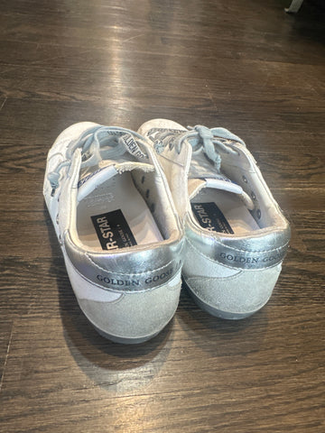 Golden Goose White Canvas with Silver Lining Sneakers