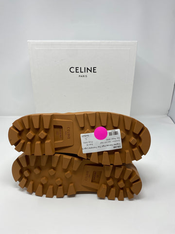 CELINE Cognac Canvas High Top Triomphe Logo Sneaker