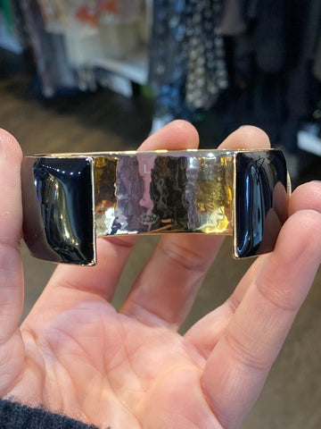 CHANEL Black, White and Gold CHANEL Cuff Bracelet