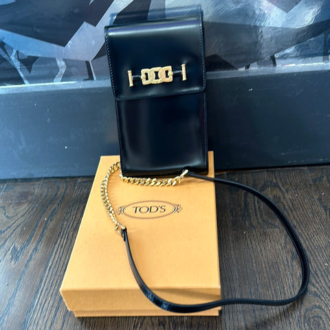 TODS Black leather KATE phone bag