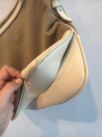 Vintage: PRADA Beige Logo Canvas Crossbody with Leather Corners