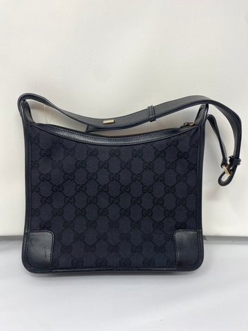 VINTAGE: Gucci Black GG Supreme Shoulder Bag with Leather Trim