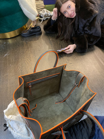 CELINE Grey and Neon Orange Phantom Luggage