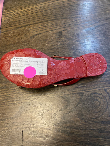 Valentino Red PVC Rockstud Bow Thong Sandal