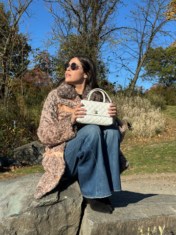 Chanel White Caviar Leather Coco Mini Handle
