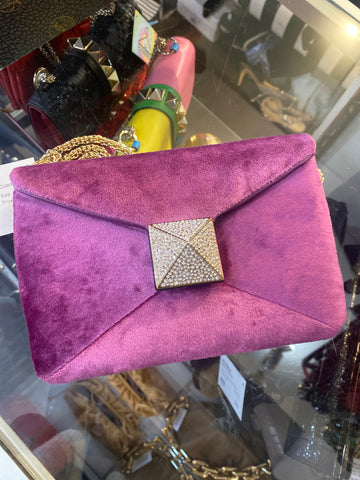 Valentino Velvet Large Crystal Rockstud Clutch