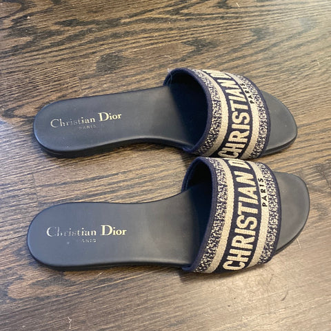 Christian Dior 'D WAY' Navy Fabric Slide Open Toe Sandal
