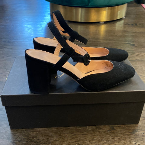 J Crew Black Suede Ankel Strap Block Heel Shoe