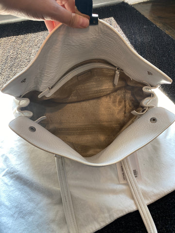 Vintage: PRADA White Leather Oblong Top Handle Bag