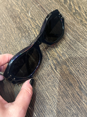 Christian Dior Black Plastic Butterfly Horizontal Oval Sunnies with Gold Hardware