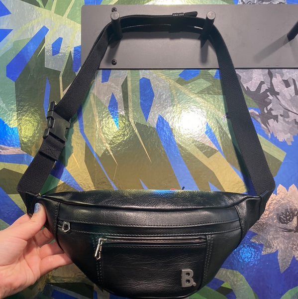 Balenciaga Black Leather Fanny Pack with Silver Matte B.
