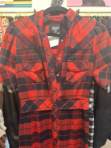 D & G Black and Red Buffalo Plaid Short Sleeve Collared Dress