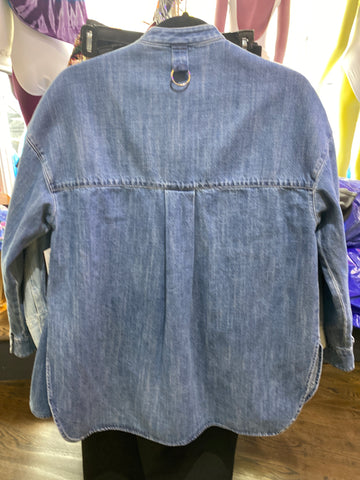 TIBI Collarless Denim Overshirt