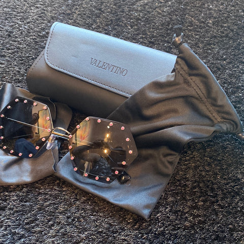 Valentino Pink Crystal Trimmed Hexagon Rimless Sunnies