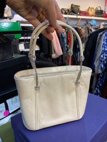 Vintage: Judith Leiber White Leather Top Handle Bag with Silver Hardware