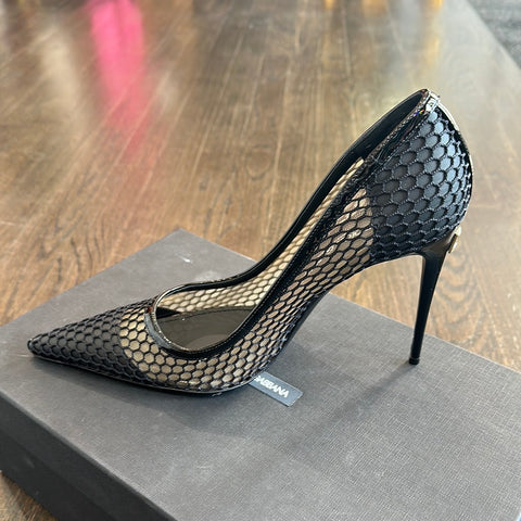 Dolce & Gabbana Black Mesh and Leather Pointed Toe Heel