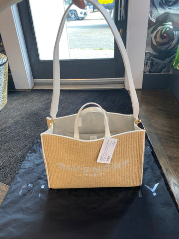 GIVENCHY Medium Neutral G Tote Shopping Bag with White leather