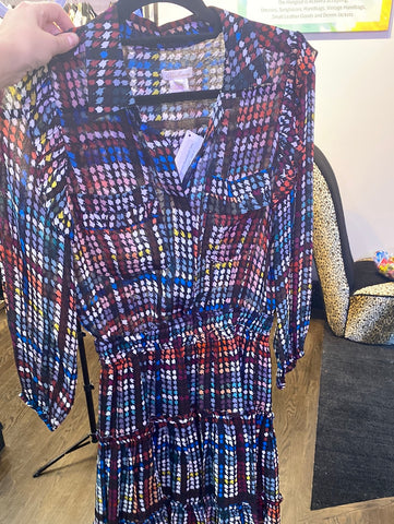 Shoshanna Long Sleeve Multicolor Hounds tooth Tiered Mini Dress