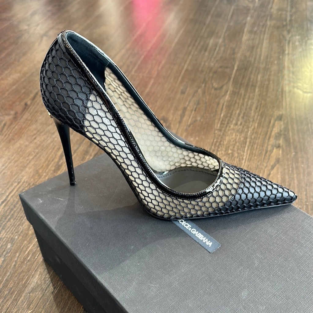 Dolce & Gabbana Black Mesh and Leather Pointed Toe Heel
