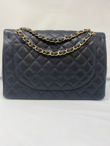 Vintage: Chanel Black Caviar Leather Classic Double Flap Maxi with Silver Hardware