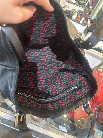 Vintage: Gucci Black Leather GOLD Double G Shoulder Bag