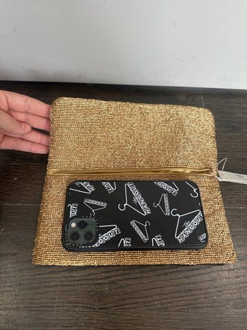 MOYNA Gold Beaded Folded Flap Clutch