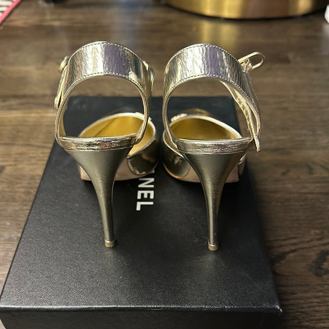 Chanel Gold Metallic Closed Toe Flamenco Shoe