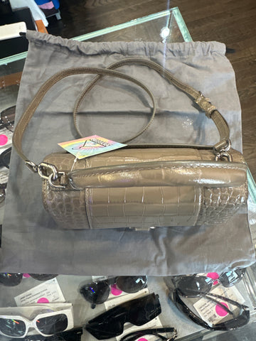 Balenciaga Nude Hourglass Croc Embossed Small Leather Bag