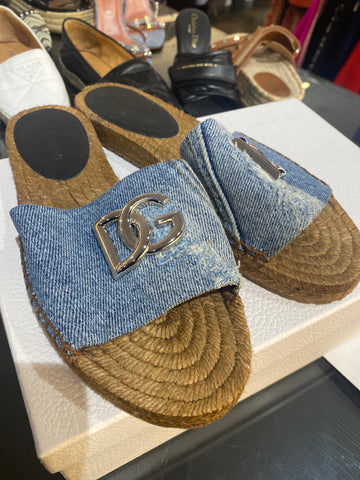 Dolce & Gabbana Denim Single Strap Logo Espadrille Slide
