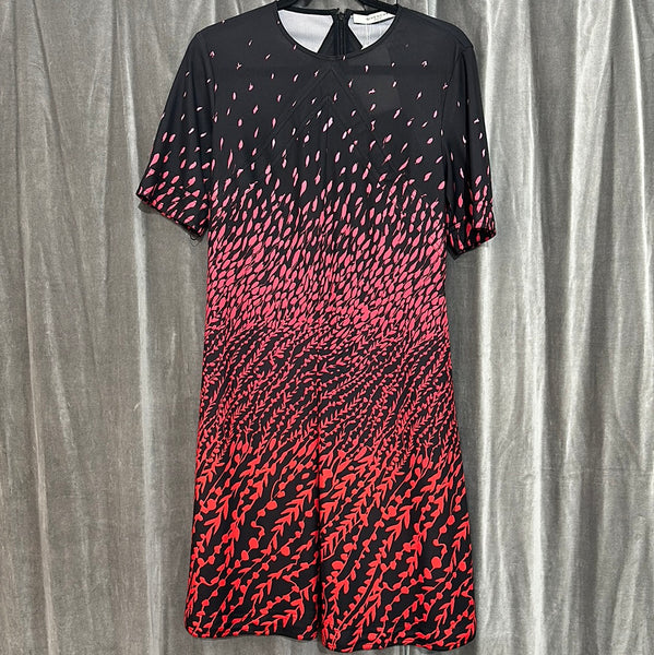 Givenchy Black Short Sleeve Shift Dress with Red to Coral Hombre Leaves