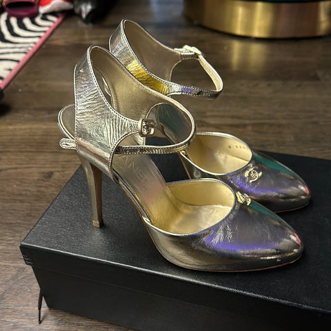 Chanel Gold Metallic Closed Toe Flamenco Shoe