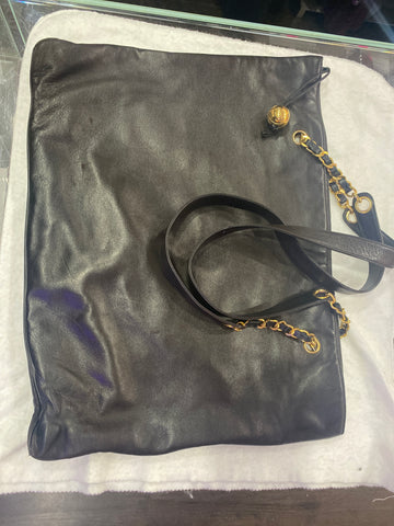 Vintage: Chanel Lambskin CC Stitched Tote Bag with Gold Ball Charm