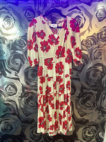 ba&sh Beige Short Sleeve Red Flowers with Layered Dress