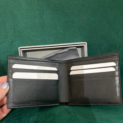 Balenciaga Black Leather folded Wallet with White letter