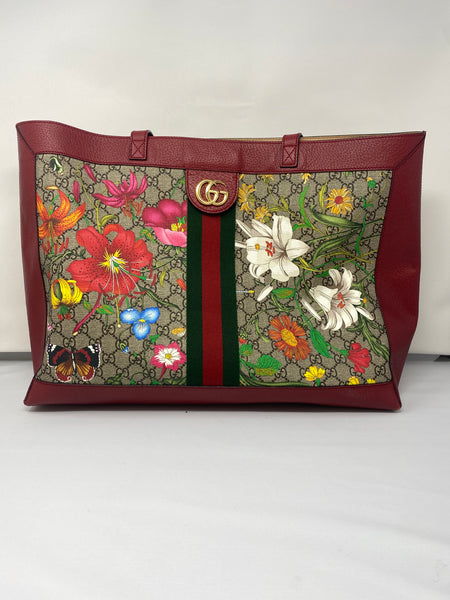 GUCCI Ophidia Soft Open Flora GG Canvas East West Tote