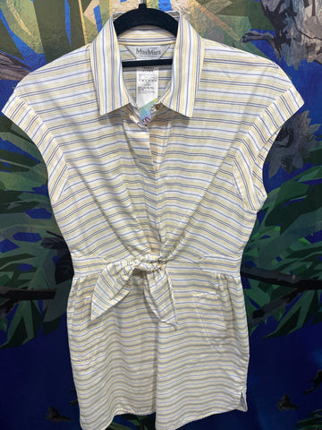 Max Mara Striped Cap Sleeve Button Down Short Dress