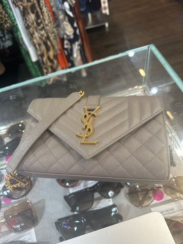 Saint Laurent Small Caviar Tri Quilt Envelope Bag in Tan