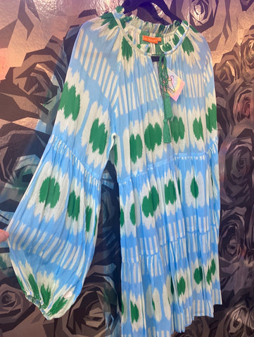 Oliphant Long Sleeve Blue Green and White Dress