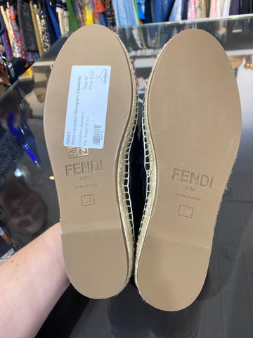Fendi Black Lambskin Monogram Espadrille