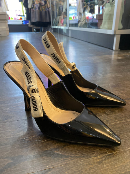 Christian Dior Black Patent Leather J'adior Slingback