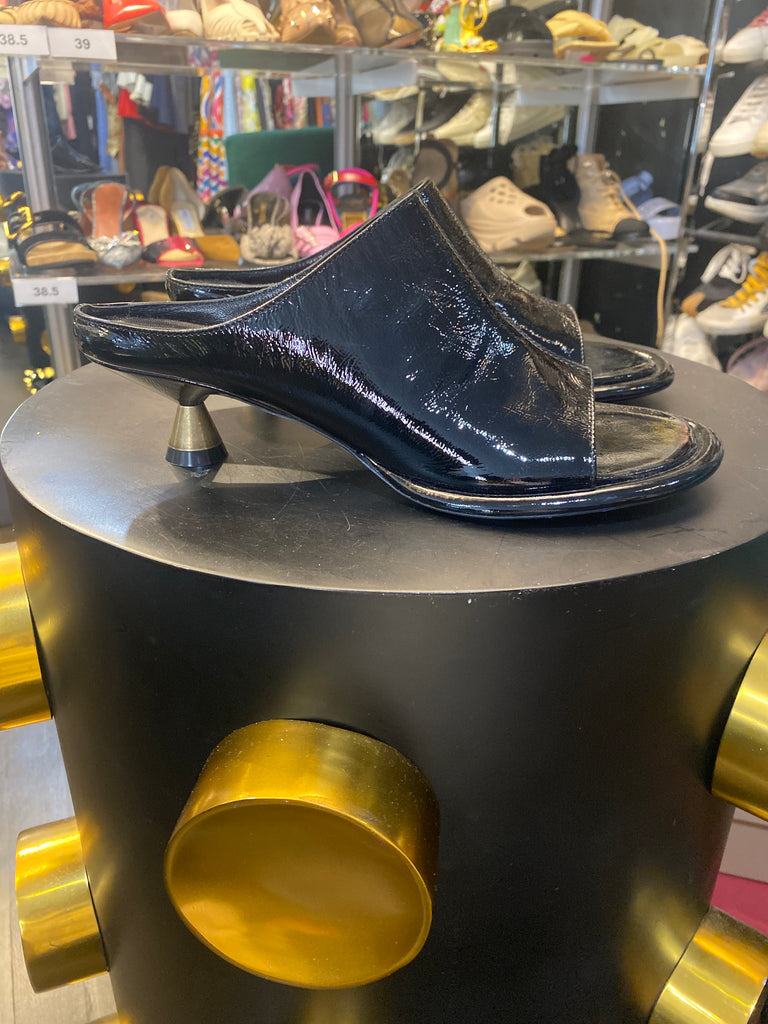 KHAITE Black Patent Leather Kitten Heel Mule
