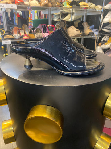 KHAITE Black Patent Leather Kitten Heel Mule