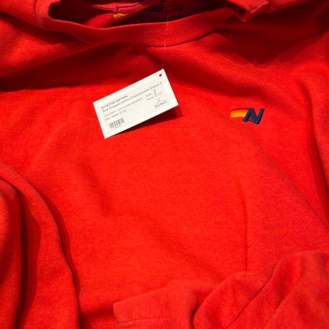 Aviator Nation Red Cropped White Checkerboard Sleeve Sweatshirt