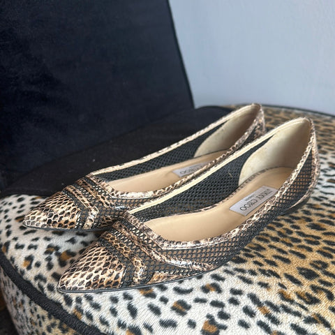 Jimmy Choo Perforated Pointed Toe Snakeskin Flats