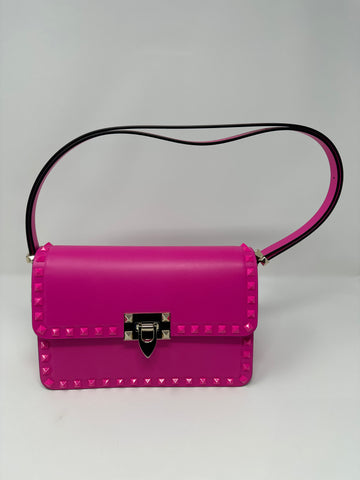 Valentino Garavani Neon Pink Smooth Rockstud Shoulder Bag