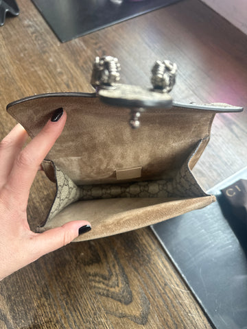 Gucci GG Dionysus Supreme Mini Bag with Tan Suede