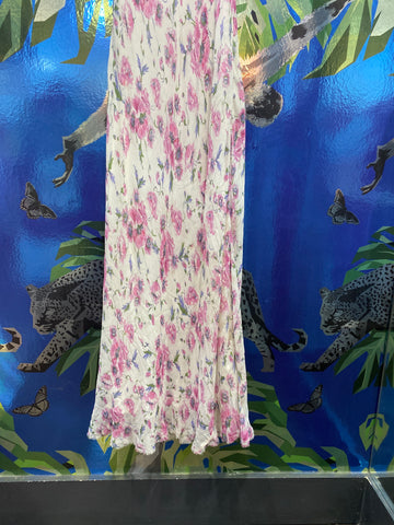 LOVE SHACK FANCY MADARA White and PInk Cap Sleeve Floral Maxi Dress