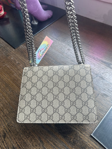 Gucci GG Dionysus Supreme Mini Bag with Tan Suede